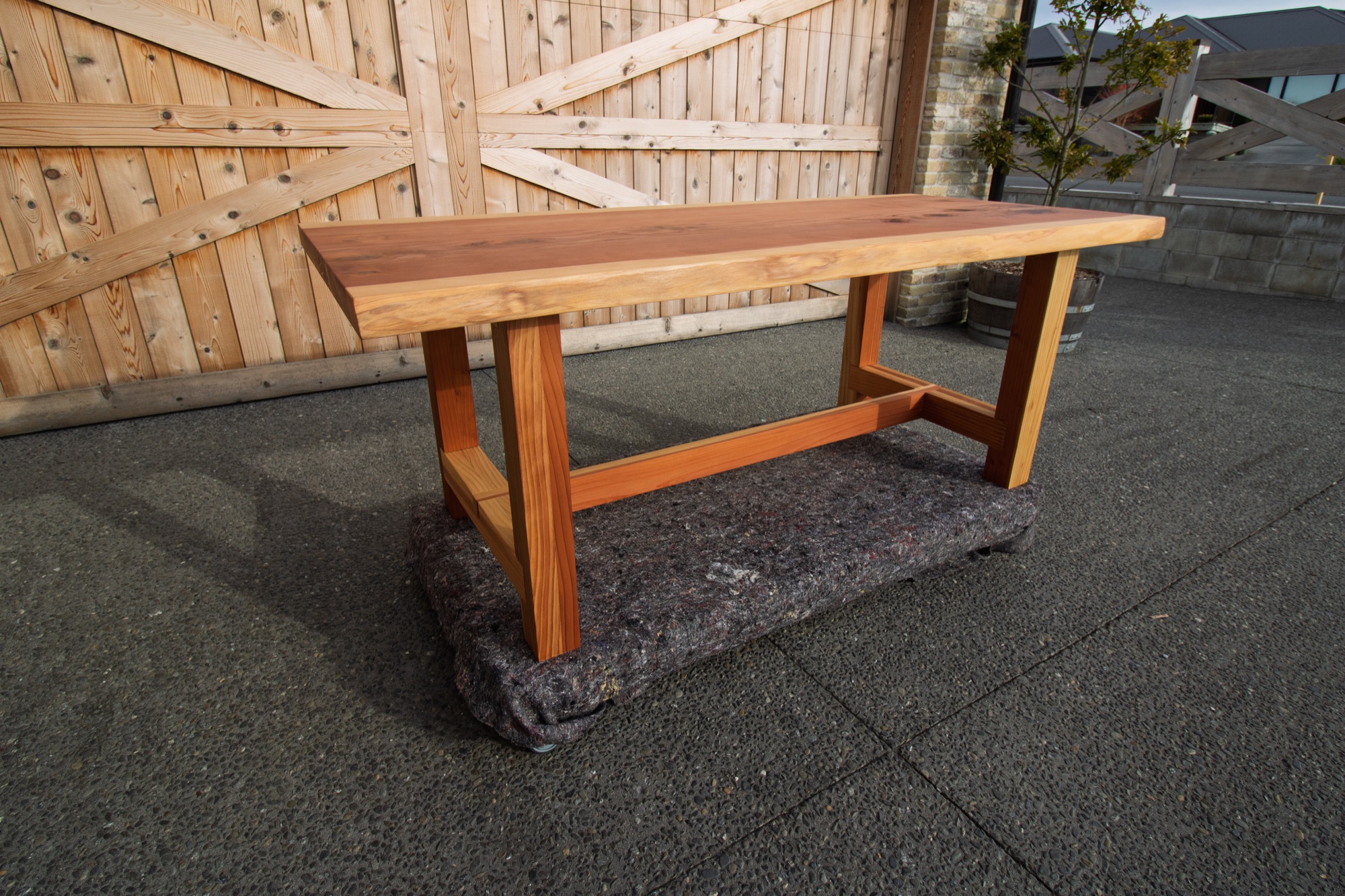 Full Redwood Live Edge Single Slab Table with solid timber trestle